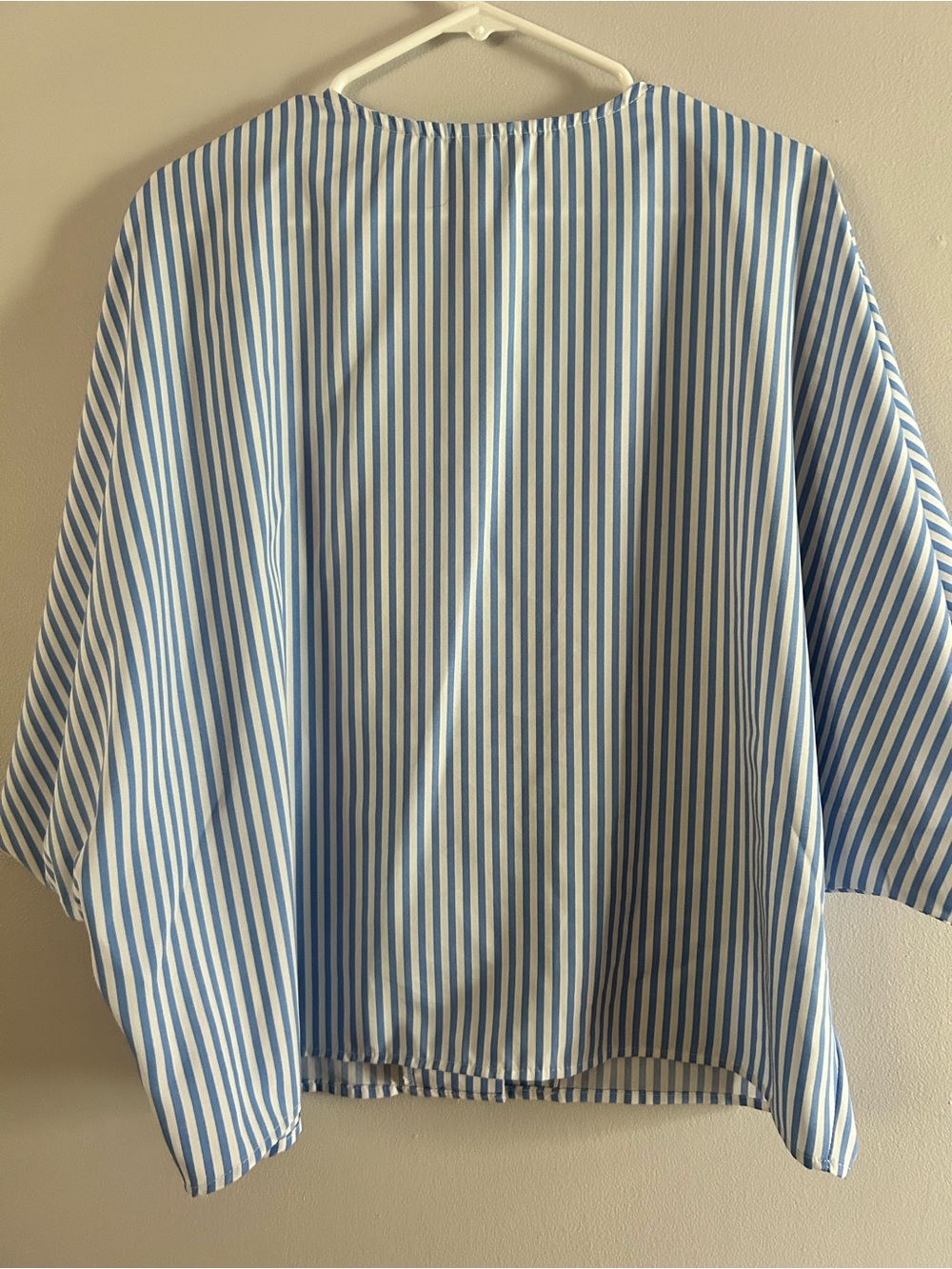 SHEIN Blue & White Vertical Stripe Button-Front Blouse - Picture 4 of 4